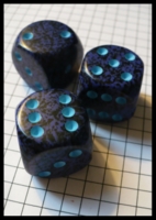 Dice : Dice - 6D Pipped - Blue 3 With Black Speckles and Light Blue Pips